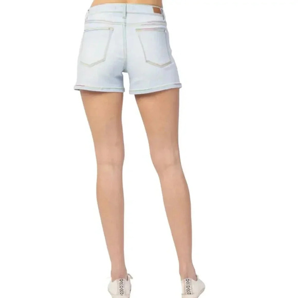 Judy Blue Mid-Rise Rainbow Thread Women's Shorts Size Large Summer Trendy - Picture 2 of 14